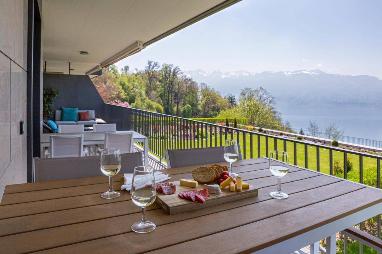Les Terrasses De Lavaux 1 - Appartement De Luxe Avec Vue Panoramique Et Piscine Puidoux Eksteriør bilde