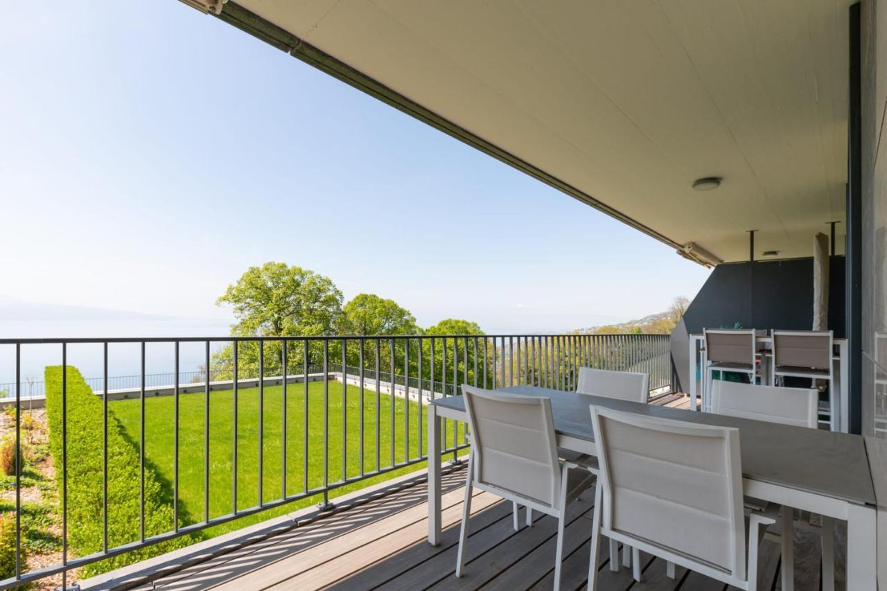Les Terrasses De Lavaux 1 - Appartement De Luxe Avec Vue Panoramique Et Piscine Puidoux Eksteriør bilde