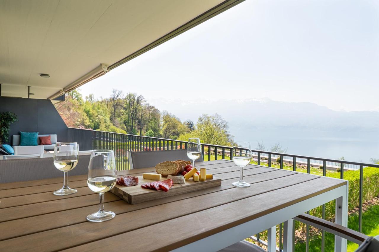 Les Terrasses De Lavaux 1 - Appartement De Luxe Avec Vue Panoramique Et Piscine Puidoux Eksteriør bilde