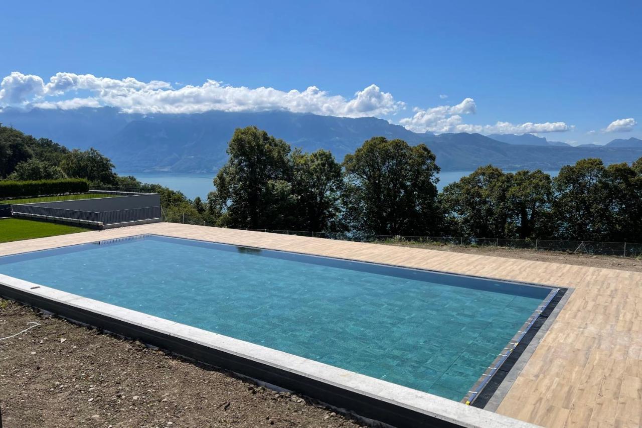 Les Terrasses De Lavaux 1 - Appartement De Luxe Avec Vue Panoramique Et Piscine Puidoux Eksteriør bilde